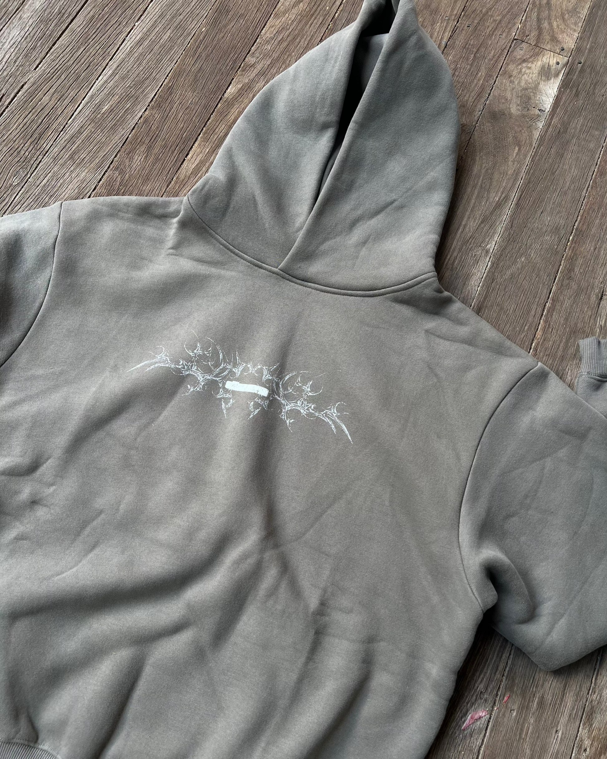 White Bone - Moss Grey Fleeced Boxy Hoodie