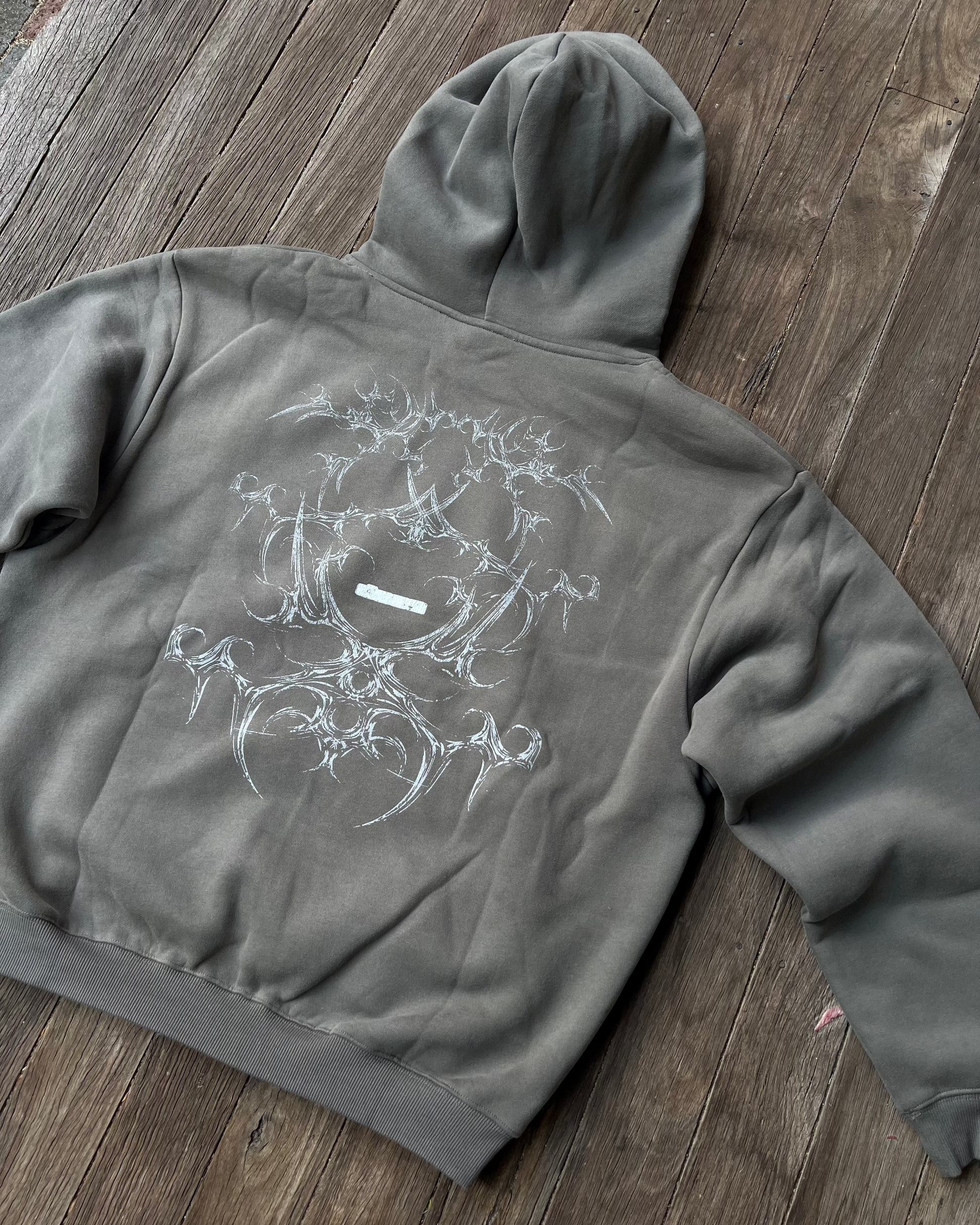 White Bone - Moss Grey Fleeced Boxy Hoodie