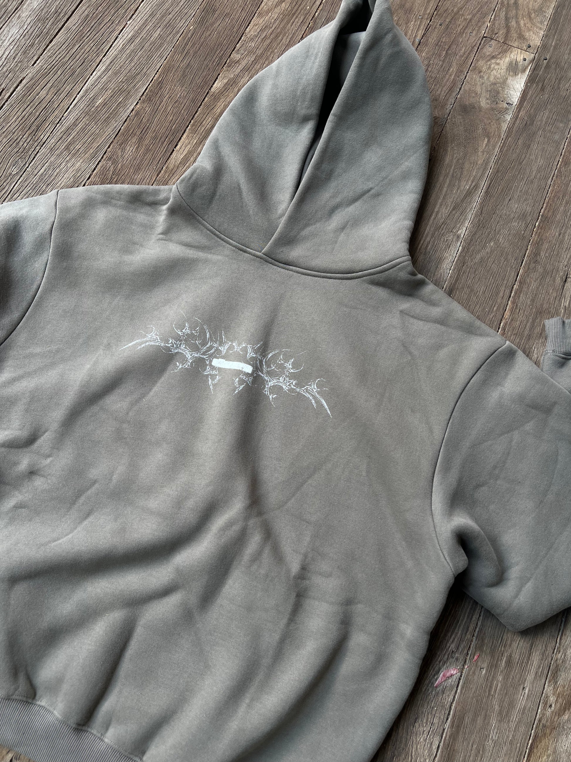 White Bone - Moss Grey Fleeced Boxy Hoodie