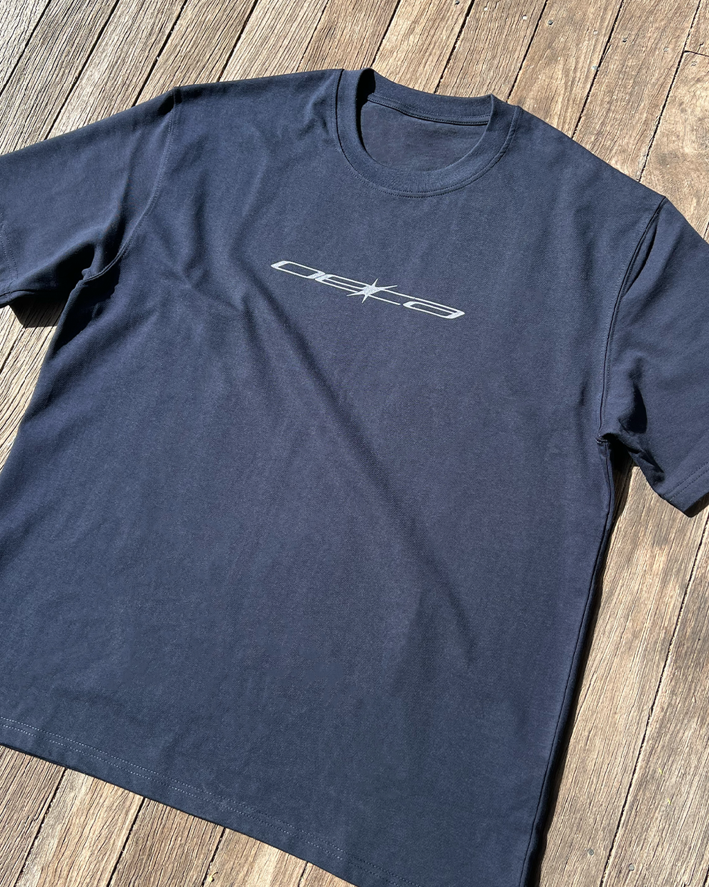 Thin Logo - Navy Heavyweight Drop Shoulder Cotton Tee