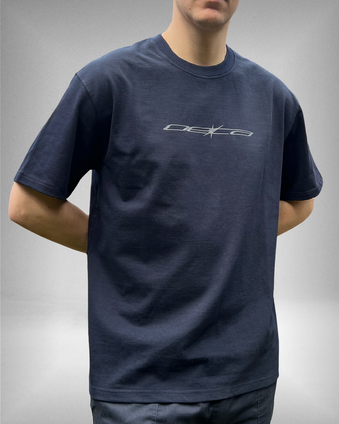 Thin Logo - Navy Heavyweight Drop Shoulder Cotton Tee