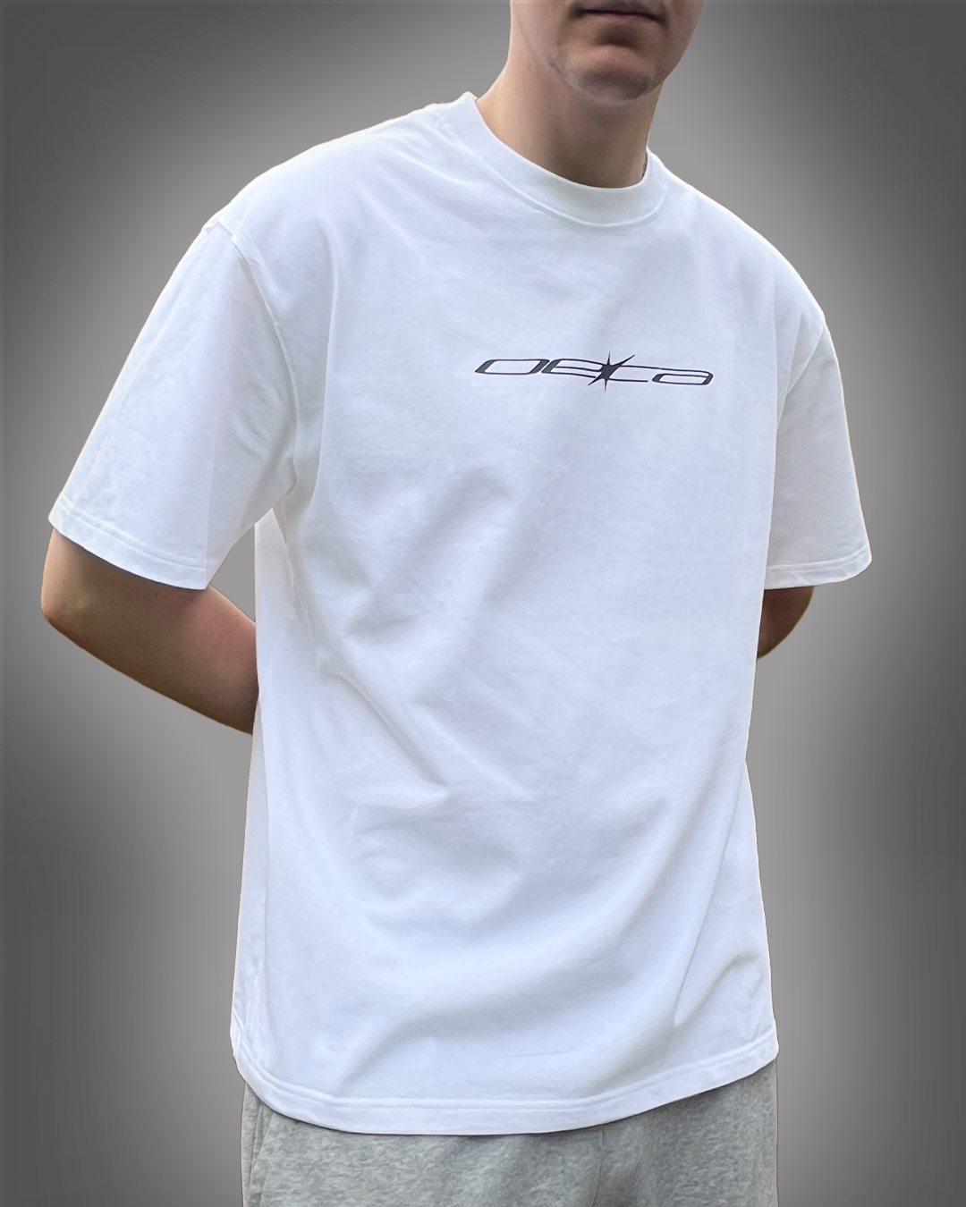 Thin Logo - White Heavyweight Drop Shoulder Cotton Tee