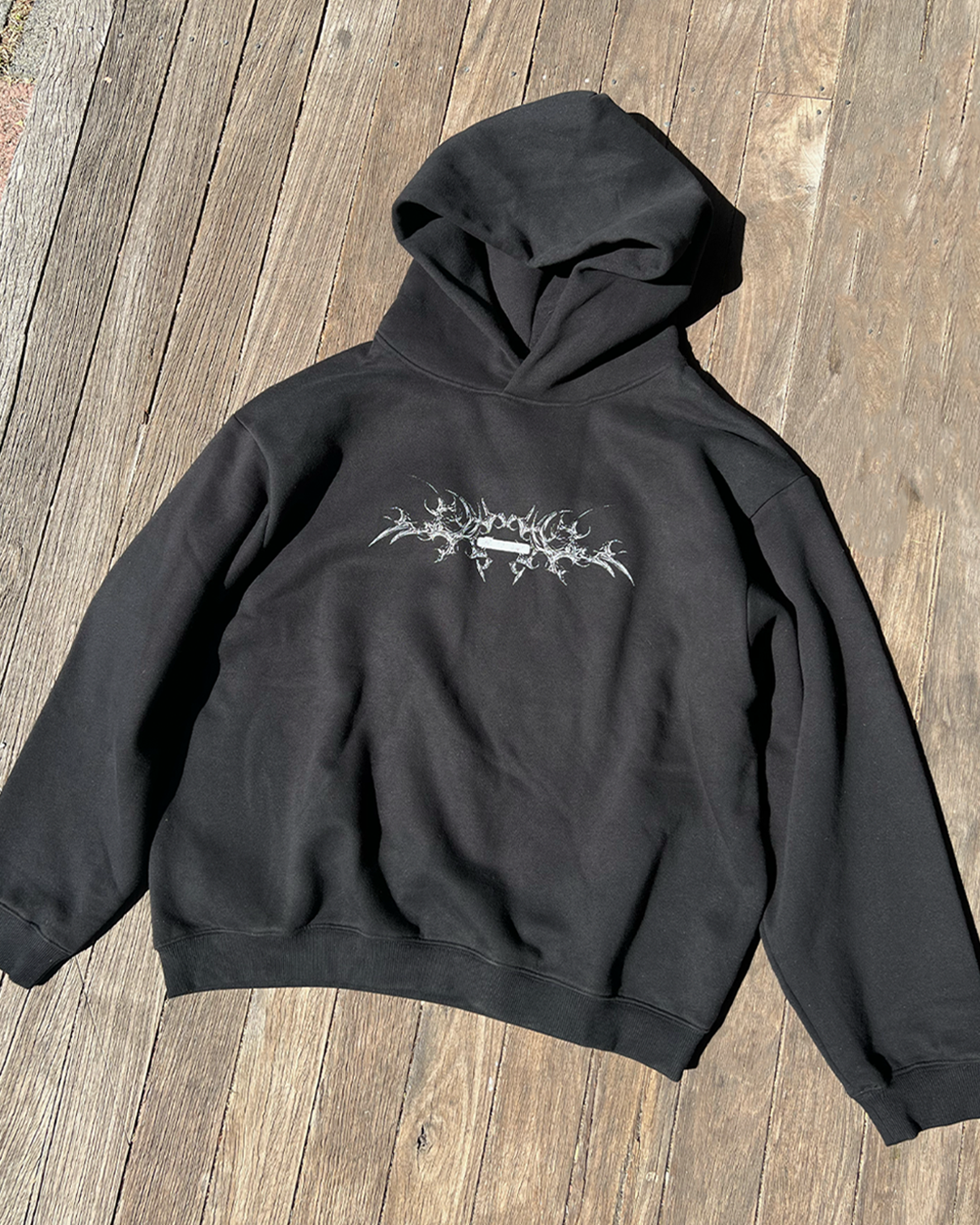 White Bone - Black Fleece Boxy Hoodie