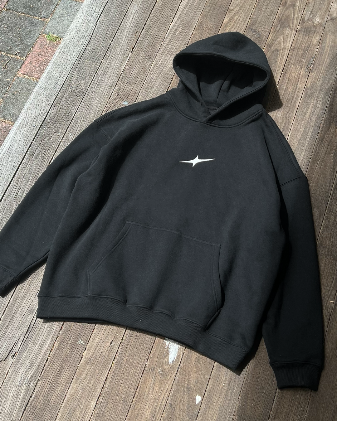 Lone Star - Black Oversized Fleeced Hoodie