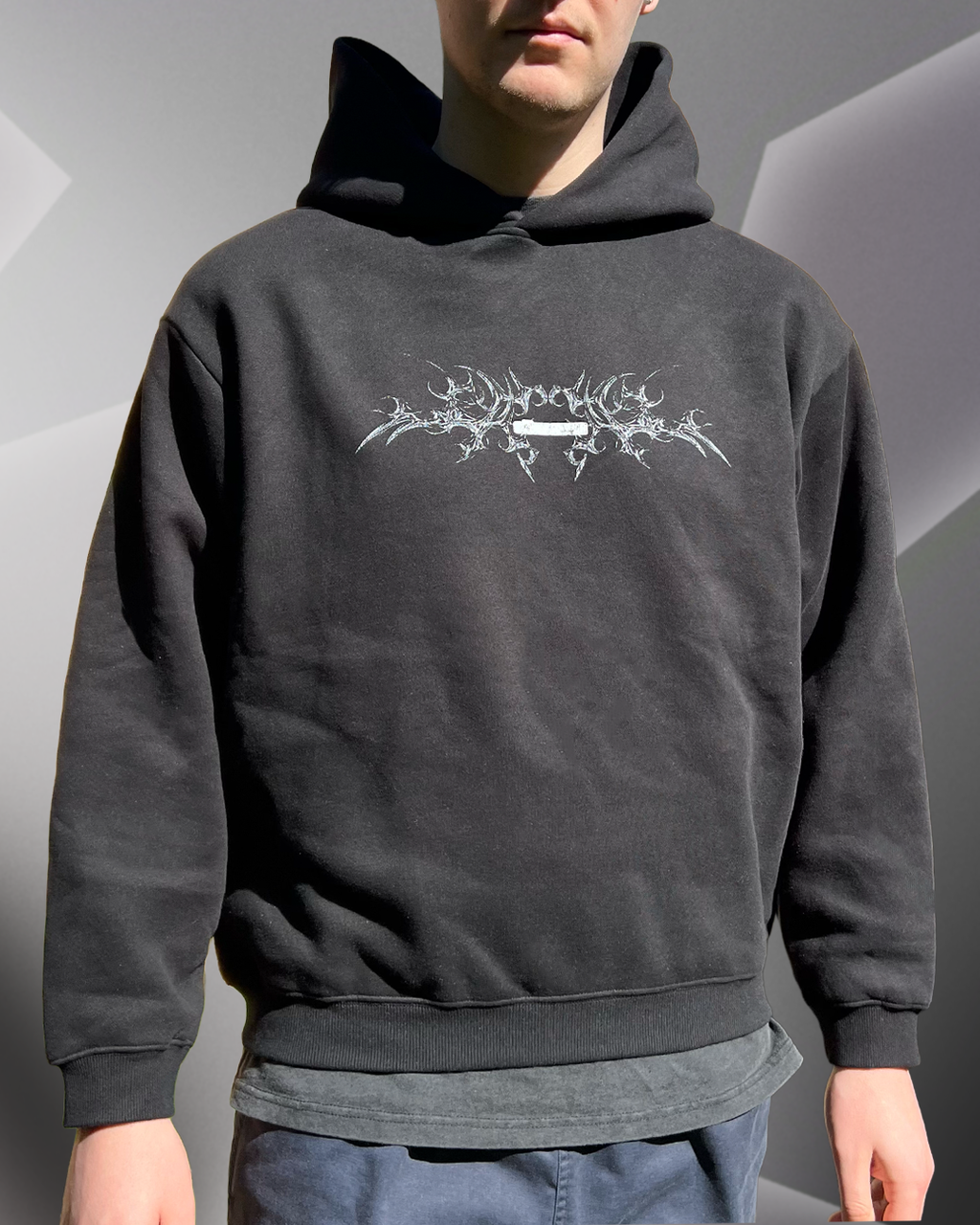 White Bone - Black Fleece Boxy Hoodie