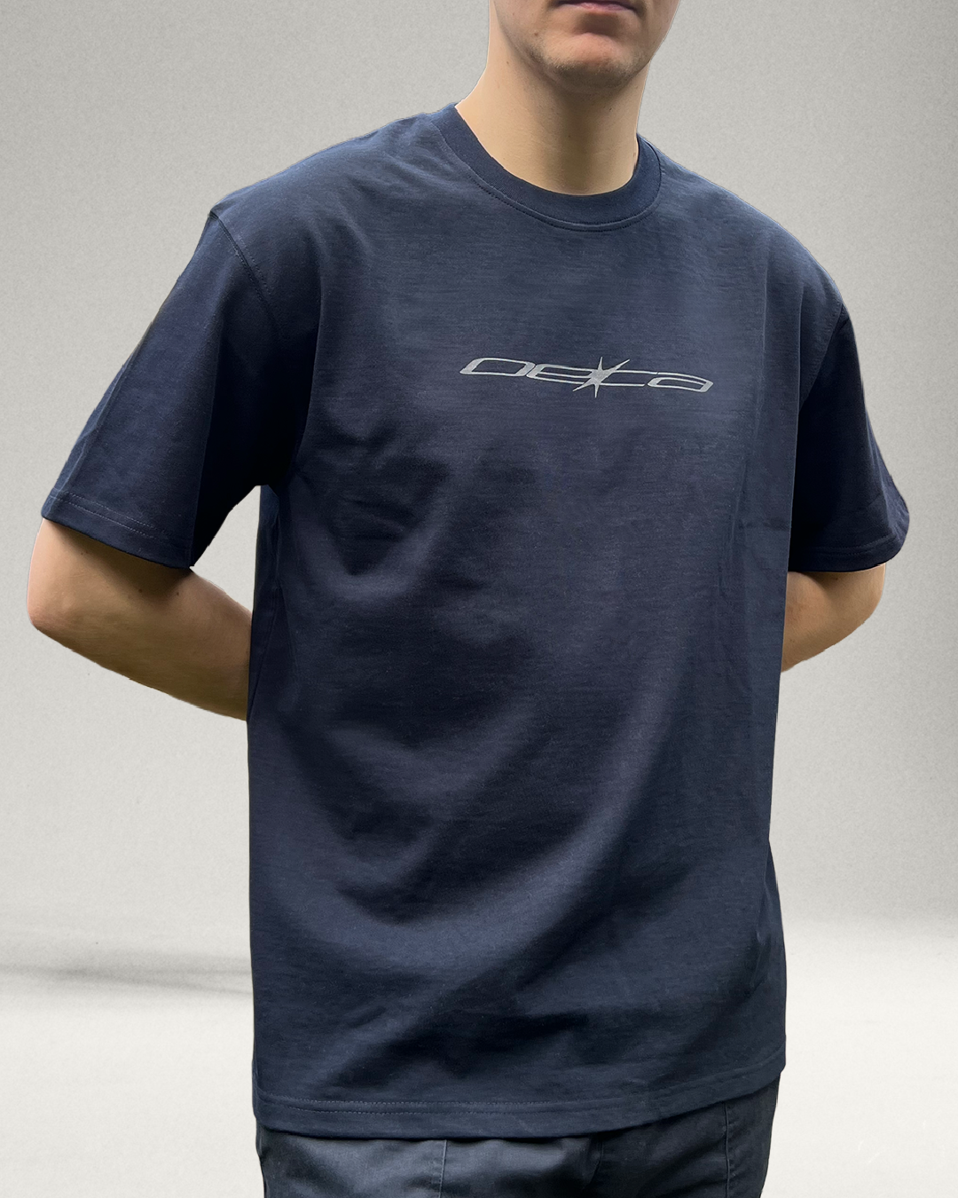 Thin Logo - Navy Heavyweight Drop Shoulder Cotton Tee