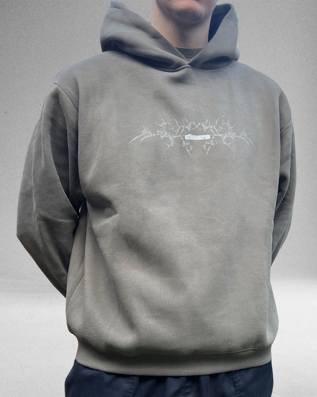 White Bone - Moss Grey Fleeced Boxy Hoodie