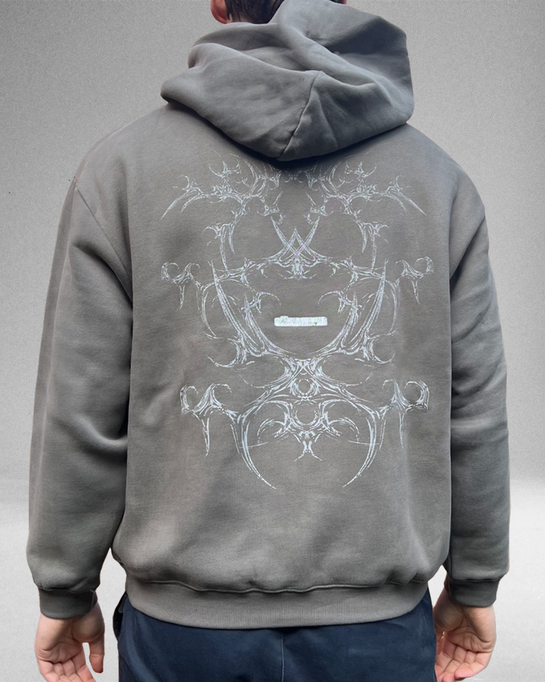 White Bone - Moss Grey Fleeced Boxy Hoodie