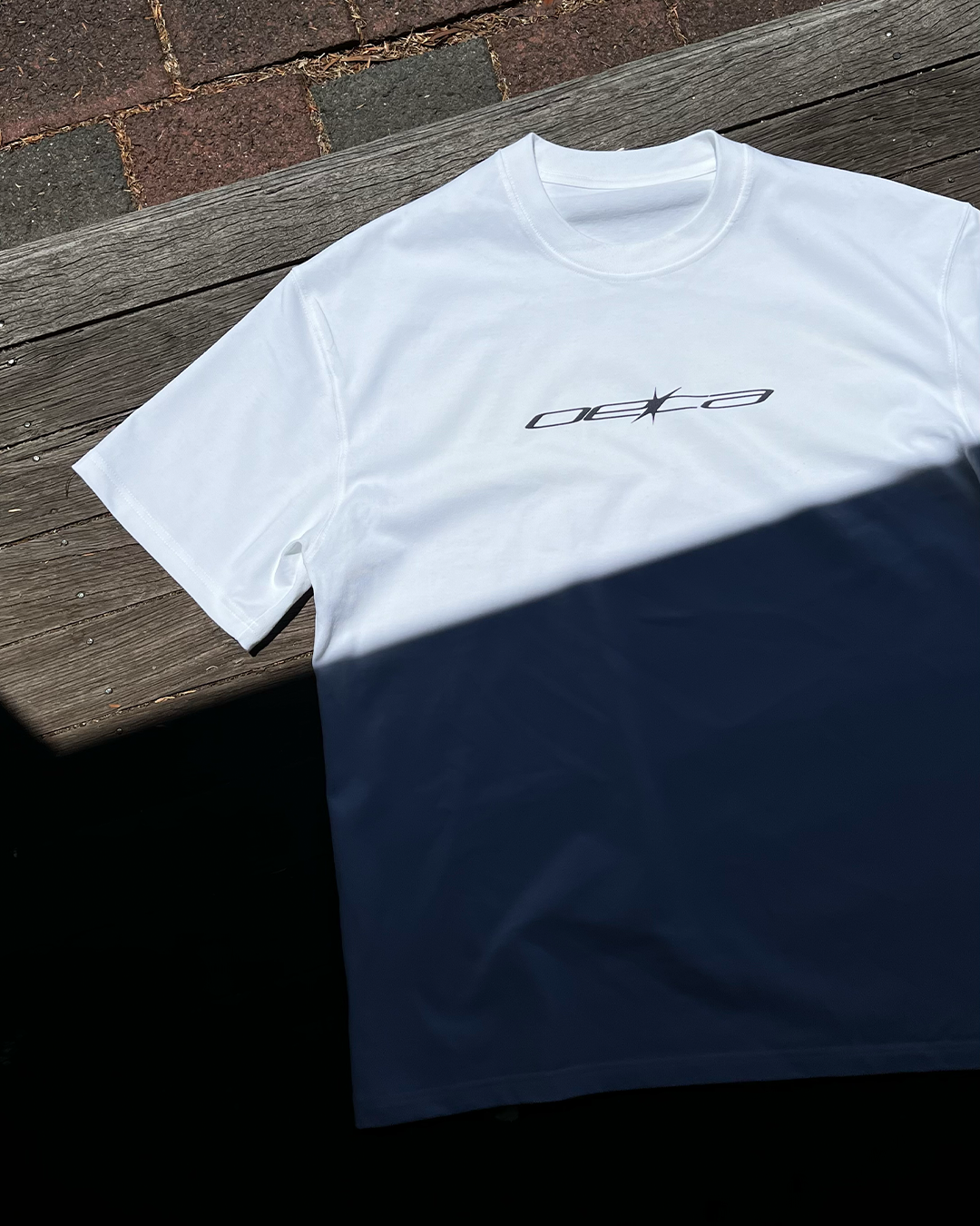 Thin Logo - White Heavyweight Drop Shoulder Cotton Tee
